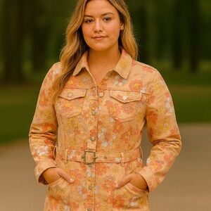 Tan and Orange Jean Jacket with Cropped Design